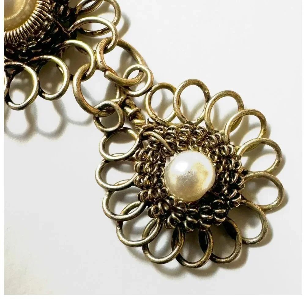 Vintage Filigree Silver Tone  faux pearl Necklace - Picture 7 of 9